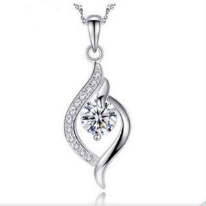 16" Gorgeous .75CT 5A CZ Platinum Plated S925 Sterling Silver Necklace